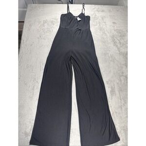 Material Girl Women's Jumpsuit Pleated Slit‎ Pants Black Caviar Size M New